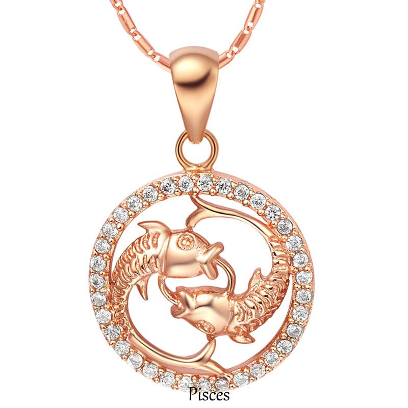 KarmaRipple's 12 Constellations of the Zodiac Rhinestone Fortune Pendant Chain Necklace ( p28