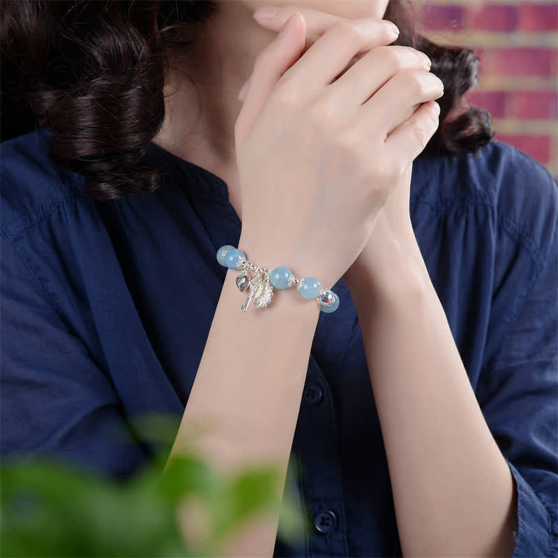 KarmaRipple's 925 Sterling Silver Authentic Aquamarine Serenity Flower Love Key Talisman Bracelet p3