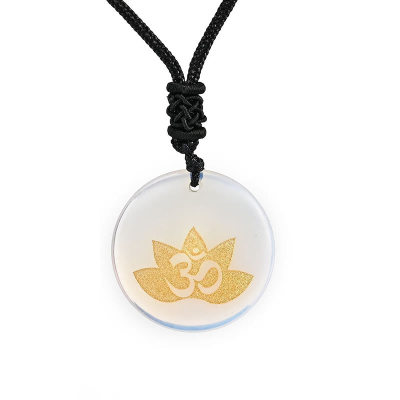 KarmaRipple's OM Lotus Symbol Various Gemstone Amethyst Tiger Eye Balancing Pendant Necklace p7