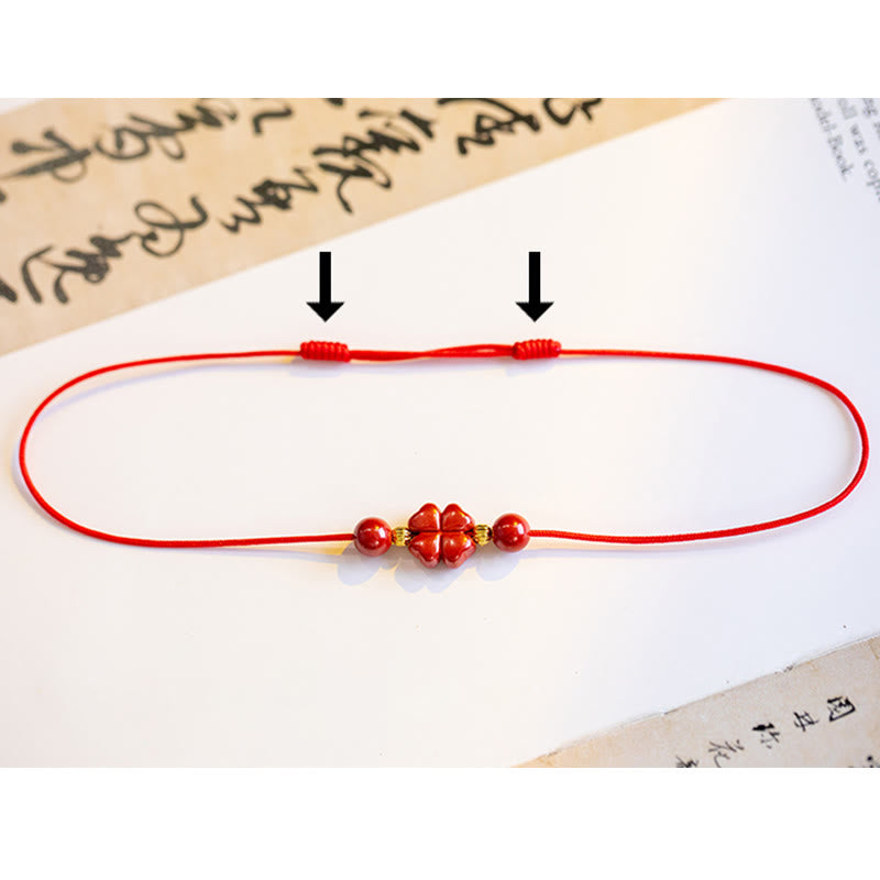 KarmaRipple's Four Leaf Clover Cinnabar Blessing Calm String Bracelet Anklet p20