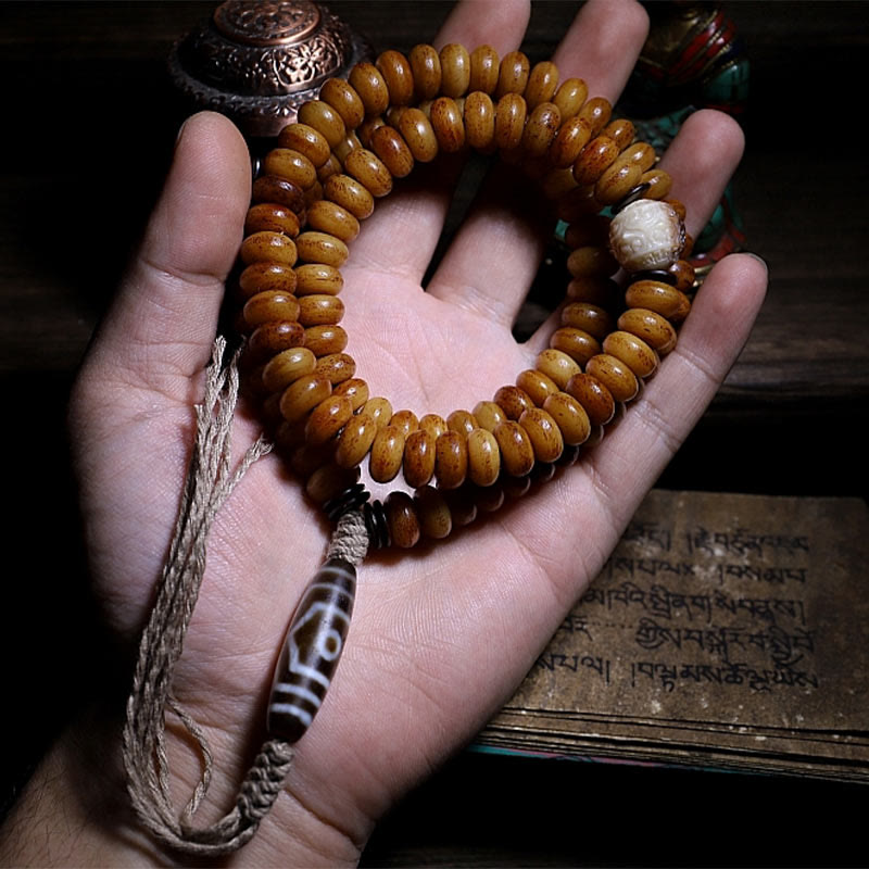 KarmaRipple's Tibet 108 Mala Beadwork Yak Bone Three-eyed Dzi Bead Keep Away Evil Spirits Bracelet p4