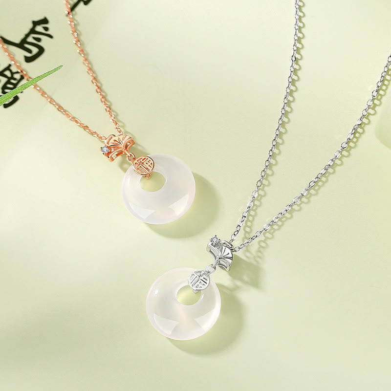 KarmaRipple's 925 Sterling Silver Ginkgo Leaf Butterfly Rose Chalcedony Hetian Jade Peace Buckle Fu Character Balance Pendant Necklace p6