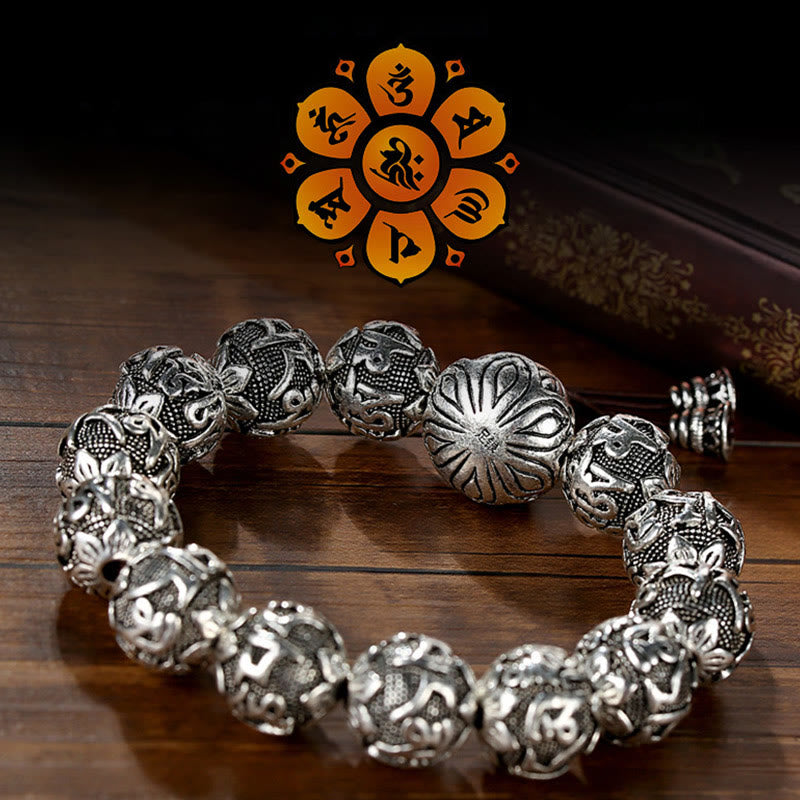 KarmaRipple's Tibetan Om Mani Padme Hum Carved Alloy Beadwork Amulet Bracelet ( p7