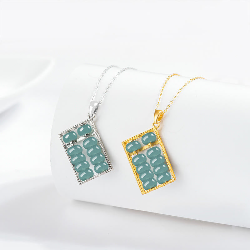 KarmaRipple's 925 Sterling Silver Authentic Jade Abacus Pattern Abundance Pendant Necklace p3