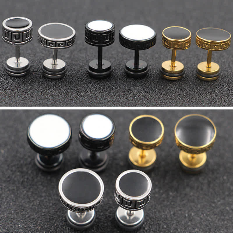 KarmaRipple's Cool Men Titanium Steel Balance Round Stud Earrings p12