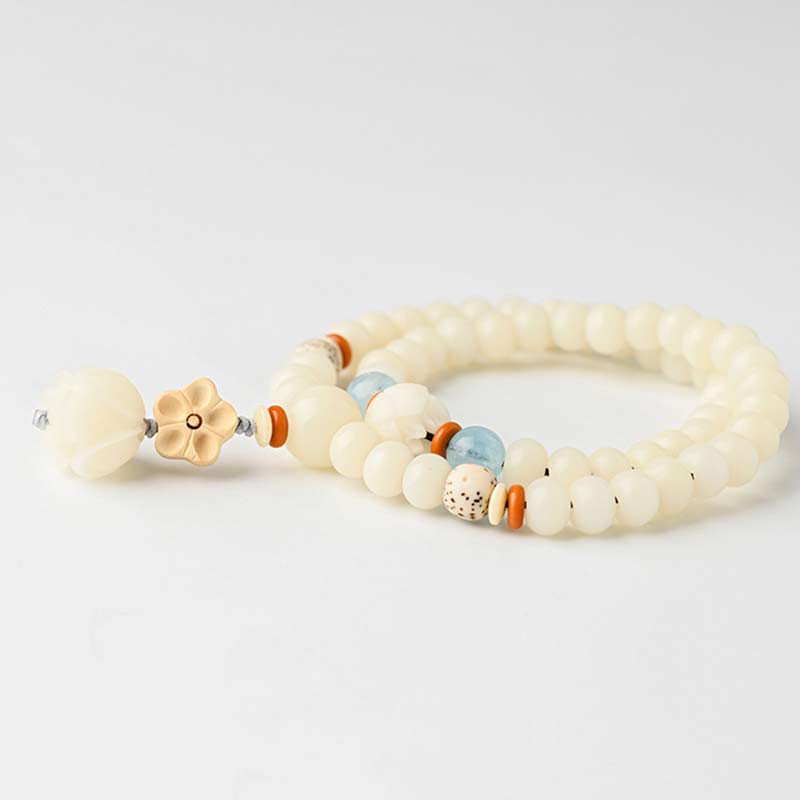 KarmaRipple's Tibetan Ivory Jade Bodhi Lotus Blessing Bracelet p11
