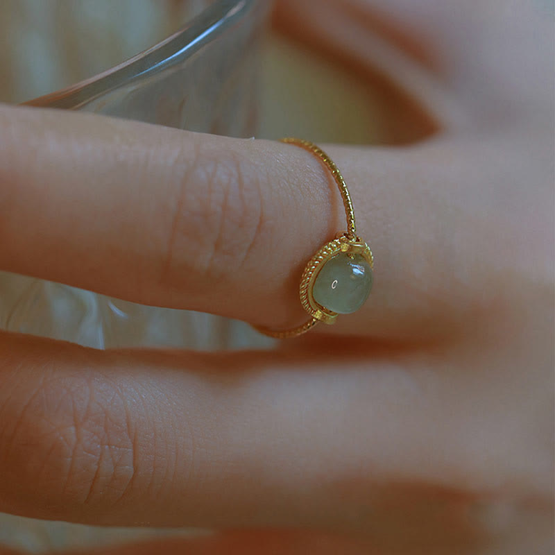 KarmaRipple's 14K Gold Plated Round Jade Fortune Prosperity Adjustable Ring p4