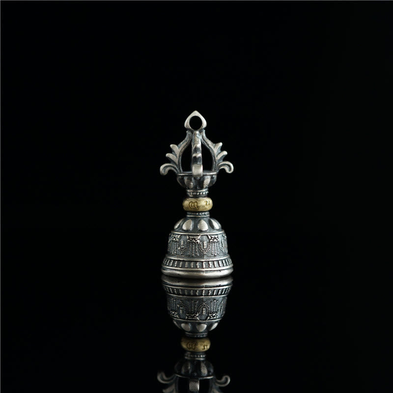 KarmaRipple's Tibet 925 Sterling Silver Om Mani Padme Hum Dorje Bell Vajra Engraved Enlightenment Necklace Hanging Decoration p10