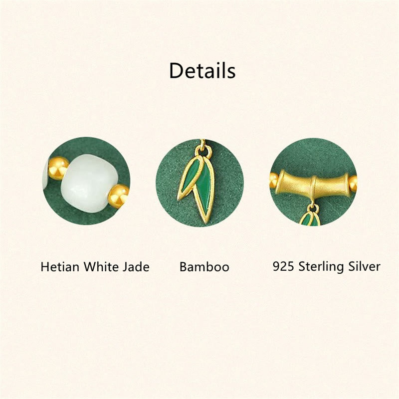 KarmaRipple's 925 Sterling Silver Hetian Ivory Jade Bamboo Fortune Bracelet p8