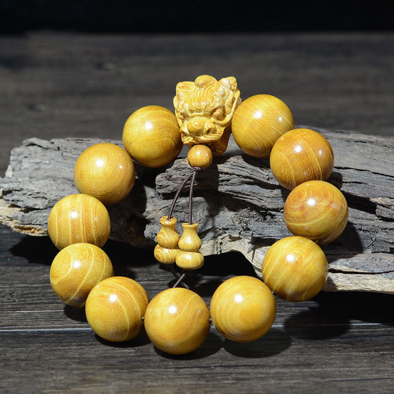 KarmaRipple's Rosewood Green Sandalwood Small Leaf Red Sandalwood Agarwood Dragon Carved Protection Bracelet p14