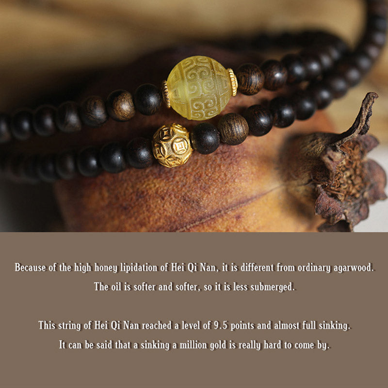 KarmaRipple's 999 Gold Nha Trang Heiqinan Agarwood Amber Red Agate Strength Meditation Bracelet p14