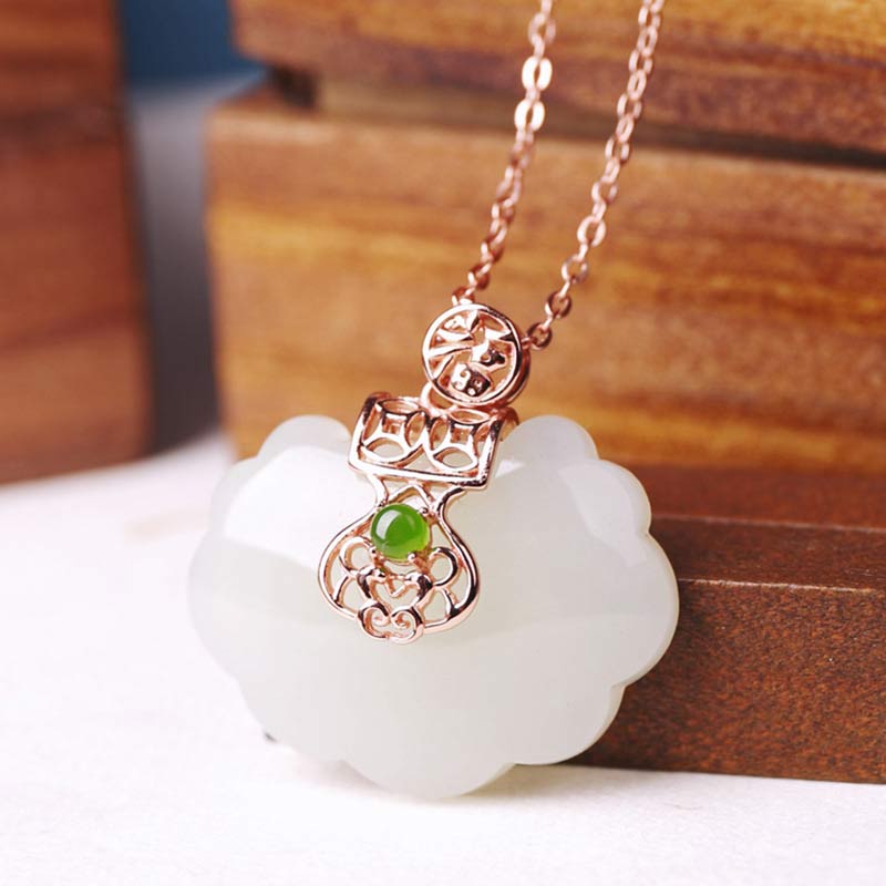 KarmaRipple's 925 Sterling Silver Ivory Jade Blessing Happiness Pendant Chain Necklace p4