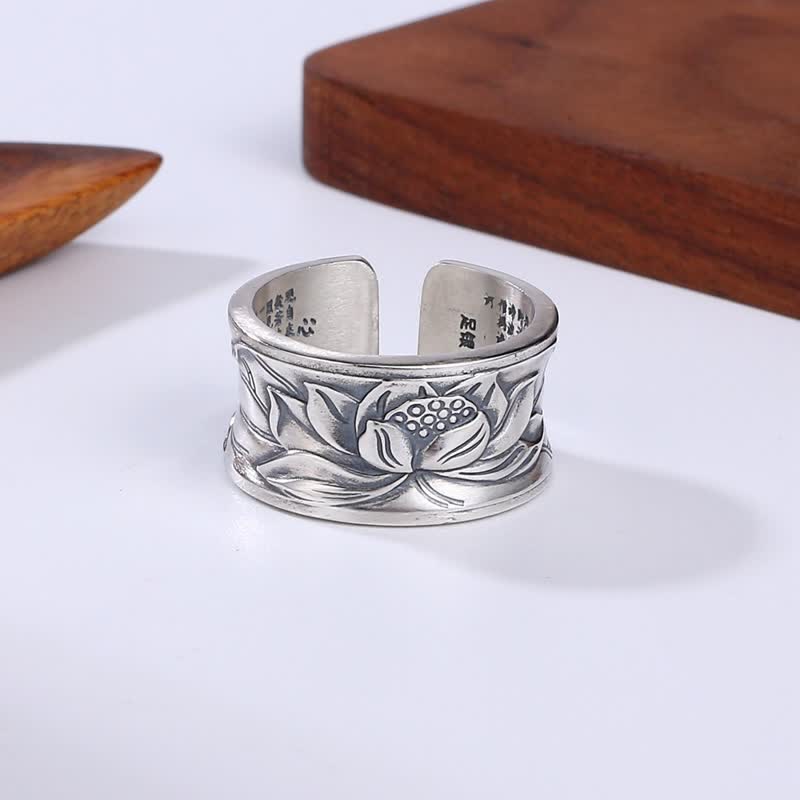 KarmaRipple's 999 Sterling Silver Lotus Flower Heart Sutra Protection Ring p3