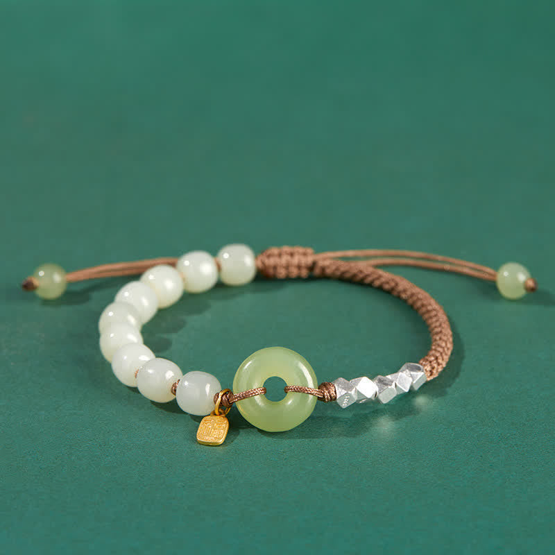 KarmaRipple's 925 Sterling Silver Hetian Jade Peace Buckle Beaded Fortune Happiness Talisman Bracelet p10