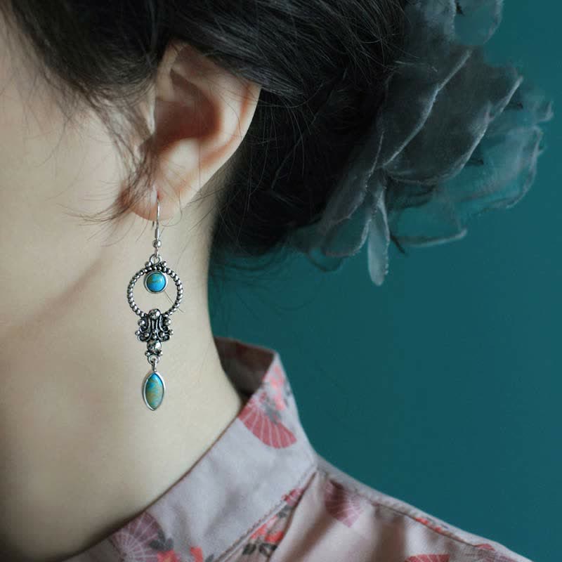 KarmaRipple's 925 Sterling Silver Vintage Turquoise Waterdrop Pattern Balance Drop Dangle Earrings p4