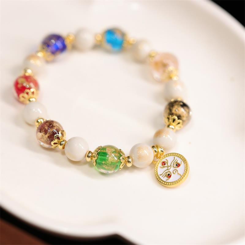 KarmaRipple's Tibetan Five God Of Wealth Fortune Liuli Glass Bead Incense Ash Porcelain Bead Talisman Bracelet p5