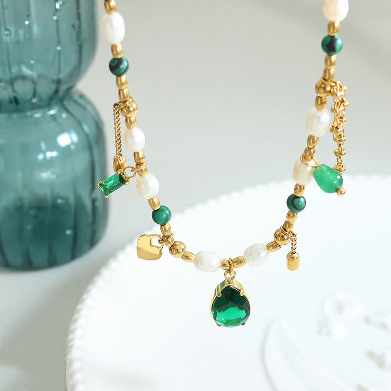 KarmaRipple's Pearl Bead Zircon Turquoise Calm Pendant Necklace p2
