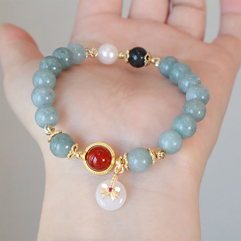KarmaRipple's Authentic Jade Red Agate Pearl Bow Tie Fortune Bracelet p4