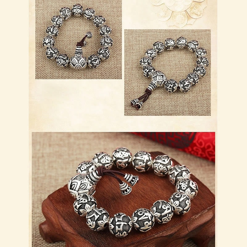 KarmaRipple's Tibetan Om Mani Padme Hum Carved Alloy Beadwork Amulet Bracelet p14