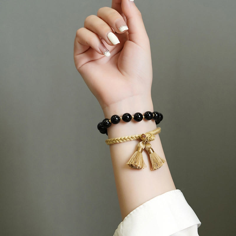 KarmaRipple's 2Pcs Black Onyx Bead Support Protection String Bracelet p2