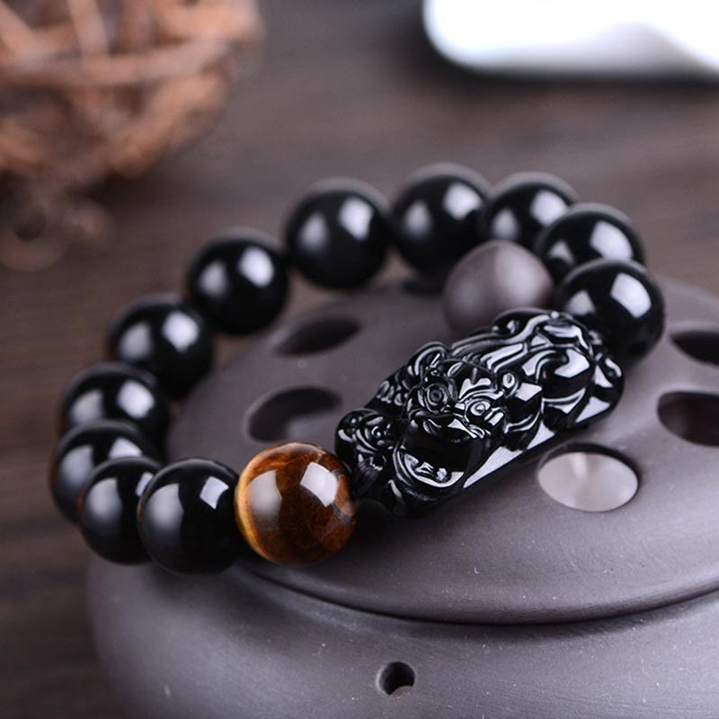 KarmaRipple's Authentic Black Obsidian PiXiu Tiger's Eye Strength Bracelet p4