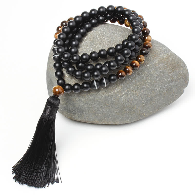 KarmaRipple's Black Onyx Tiger Eye Fortune Bracelet Tassel Pendant Necklace p4