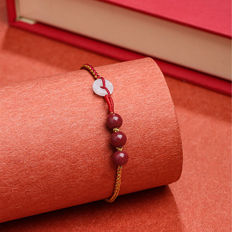 KarmaRipple's Authentic Cinnabar Jade Peace Buckle Blessing Bracelet p20
