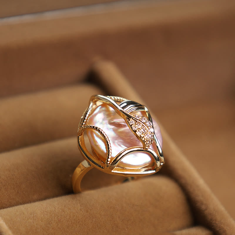 KarmaRipple's Pearl Bronze Plated Gold Flower Happiness Wealth Ring p6