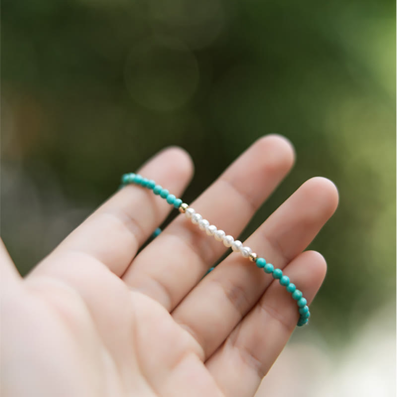 KarmaRipple's 925 Sterling Silver Authentic Turquoise Pearl Beaded Bracelet p15