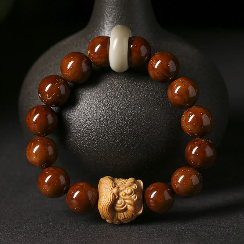 KarmaRipple's Purple Bodhi Seed Dancing Lion Wisdom Bracelet p11