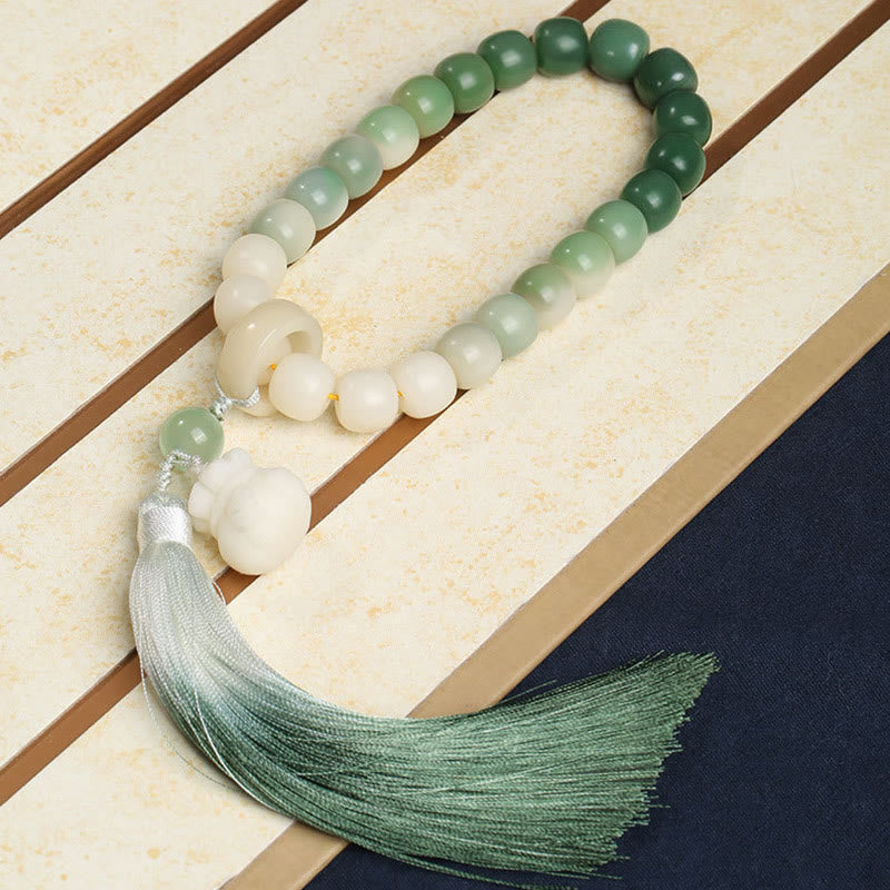 KarmaRipple's Authentic Gradient Bodhi Seed Fortune Money Bag Lotus Wisdom Tassel Wrist Mala p3