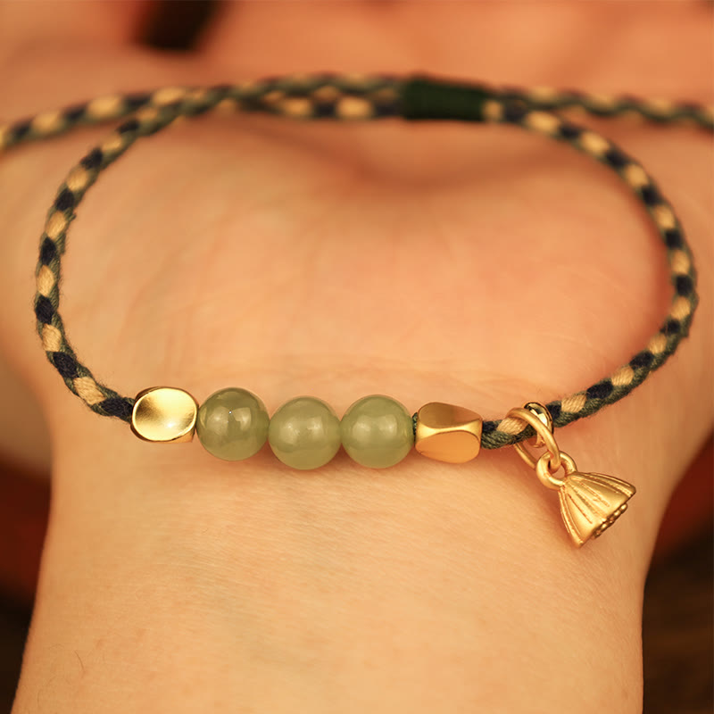 KarmaRipple's Handcrafted Hetian Jade Lotus Talisman Fortune Woven Bracelet p3