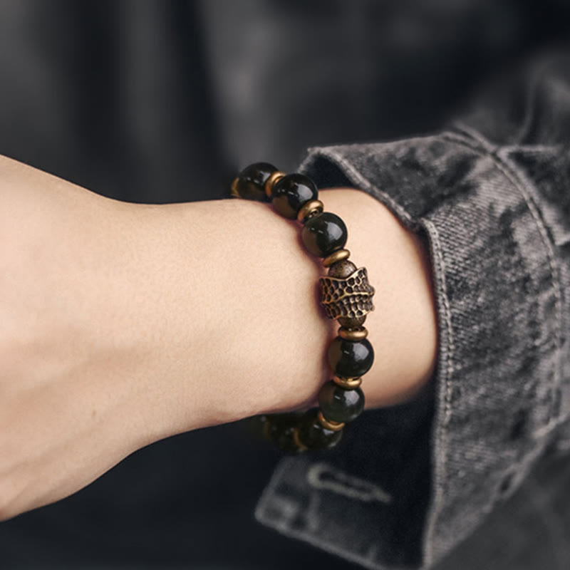 KarmaRipple's Rainbow Obsidian Bronze Love Balancing Bracelet p9