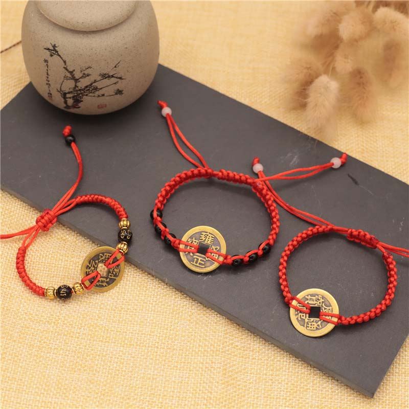KarmaRipple's Bronze Coin Fortune Red String Weave Bracelet p8