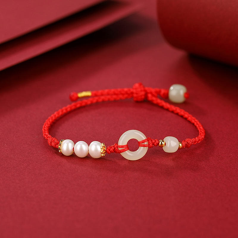 KarmaRipple's 925 Sterling Silver Plated Gold Hetian Jade Peace Buckle Pearl Fortune Bracelet p3