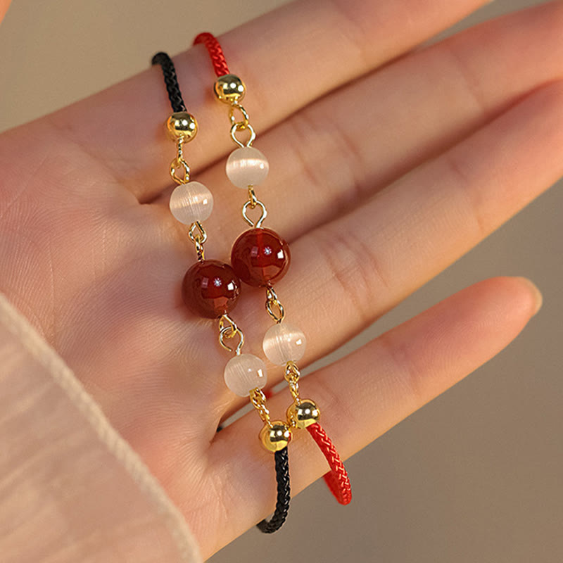 KarmaRipple's Red Agate Cat Eye Woven String Confidence Bracelet p9