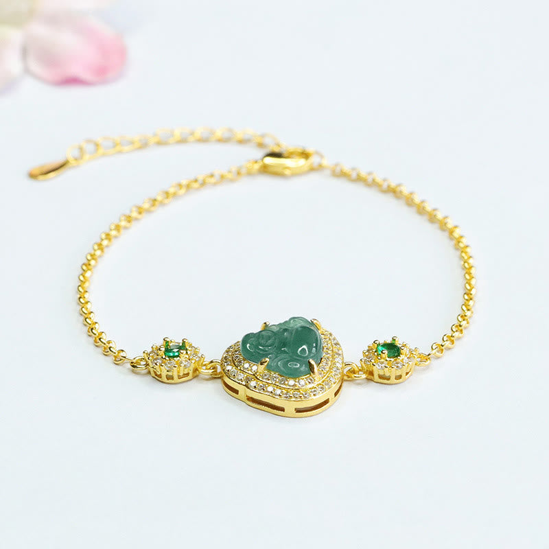 KarmaRipple's Laughing Buddha Green Jade Zircon Fortune Chain Bracelet p1