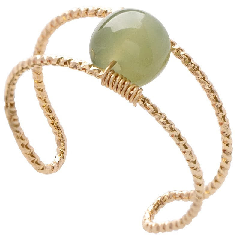 KarmaRipple's Round Jade Pearl Bead Double Layer Bronze Fortune Adjustable Ring p6