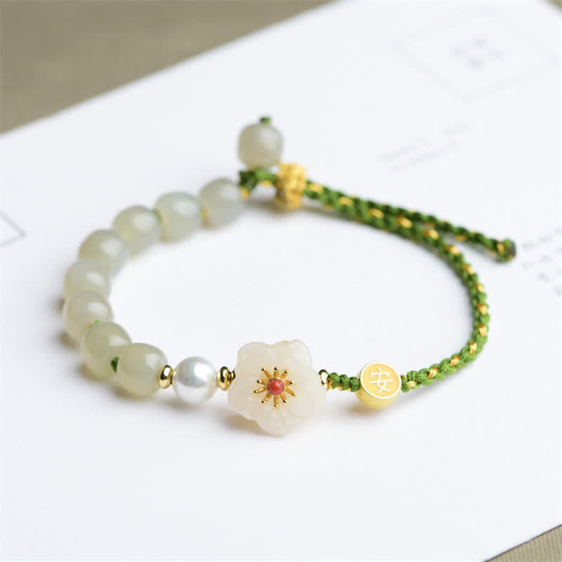 KarmaRipple's 925 Sterling Silver Authentic Hetian Jade Peach Blossom Fortune Bracelet p7