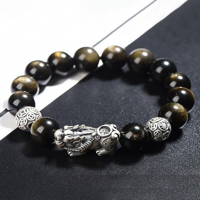 KarmaRipple's 925 Sterling Silver Authentic Gold Sheen Obsidian PiXiu Wealth Protection Bracelet p14