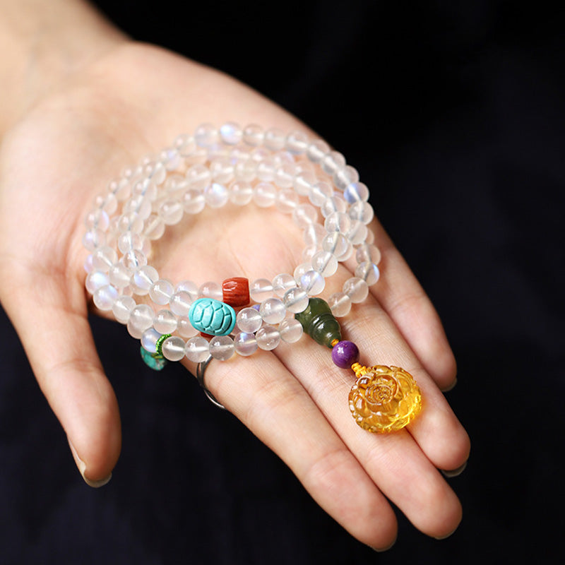 KarmaRipple's 108 Mala Beadwork Moonstone Amber Lotus Turquoise Gemstone Balancing Bracelet p5