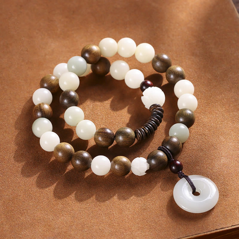 KarmaRipple's Bodhi Seed Green Sandalwood Lotus Peace Buckle Balance Double Wrap Bracelet p3