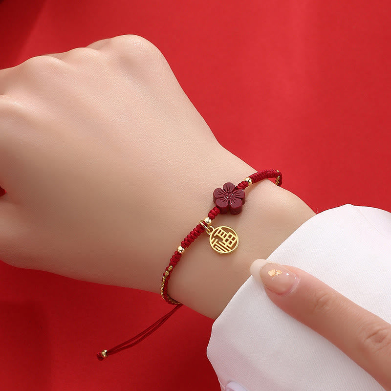 KarmaRipple's Cinnabar Flower Fu Character Blessing Woven String Bracelet p2