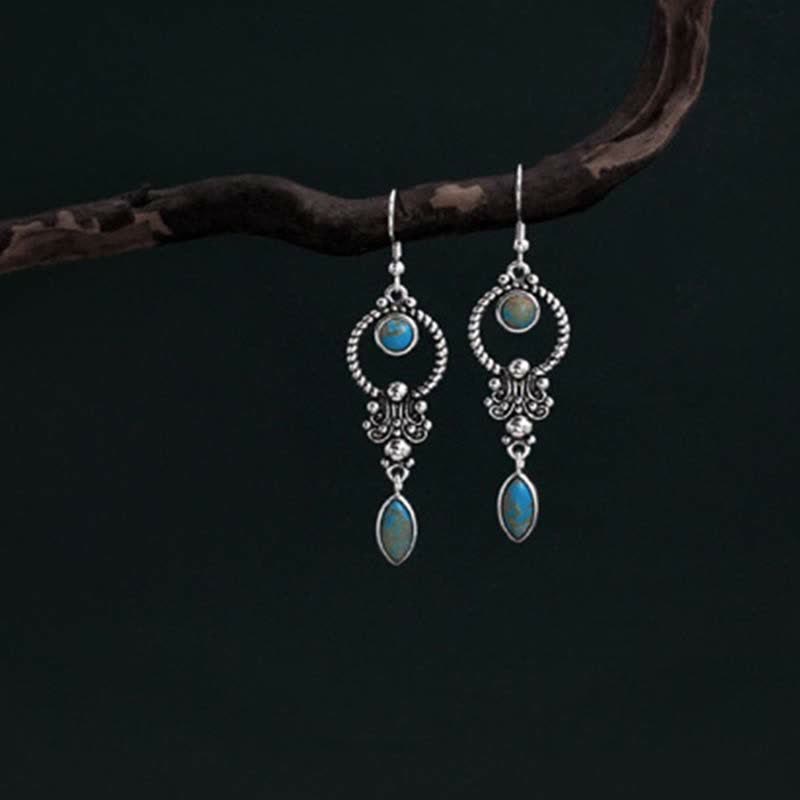KarmaRipple's 925 Sterling Silver Vintage Turquoise Waterdrop Pattern Balance Drop Dangle Earrings p5