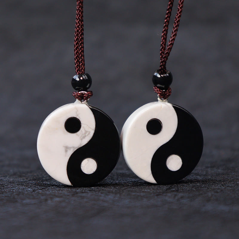 KarmaRipple's Authentic Black Obsidian Ivory Turquoise Yin Yang Fulfilment Strength Pendant Necklace p4