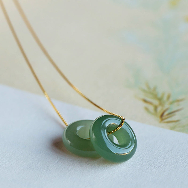 KarmaRipple's Authentic Round Jade Peace Buckle Fortune Abundance Pendant Necklace p21