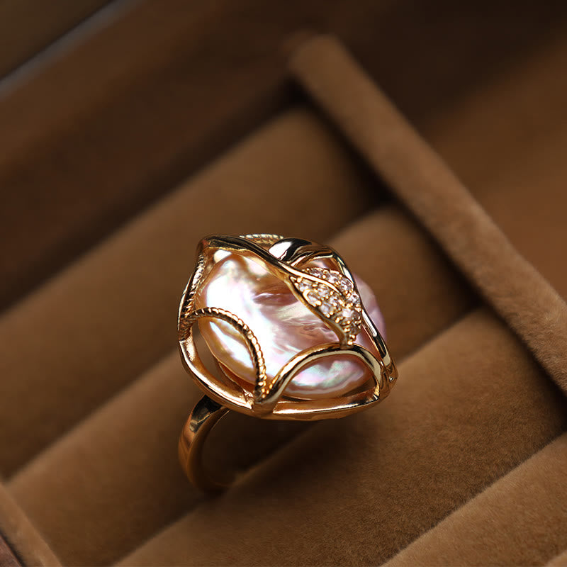 KarmaRipple's Pearl Bronze Plated Gold Flower Happiness Wealth Ring p5