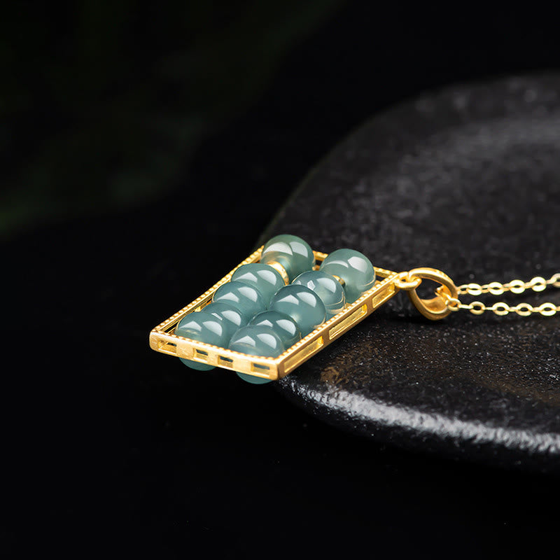 KarmaRipple's 925 Sterling Silver Authentic Jade Abacus Pattern Abundance Pendant Necklace p6
