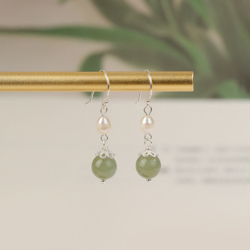 KarmaRipple's 925 Sterling Silver Authentic Pearl Jade Wisdom Earrings p2