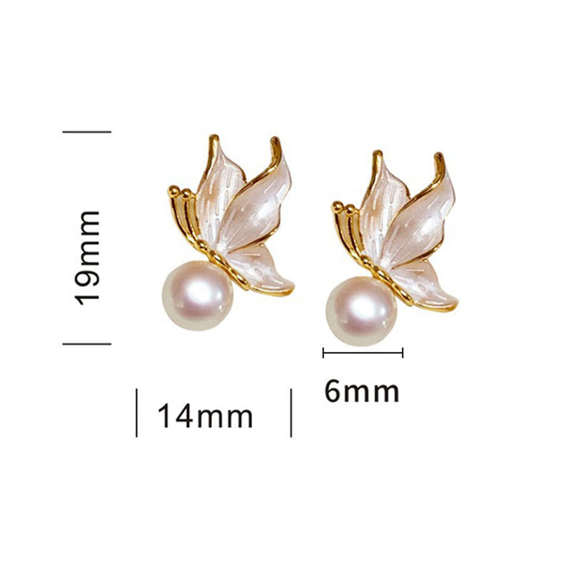 KarmaRipple's 925 Sterling Silver Posts Bronze Plated Gold Authentic Pearl Bead Butterfly Wisdom Stud Earrings p8